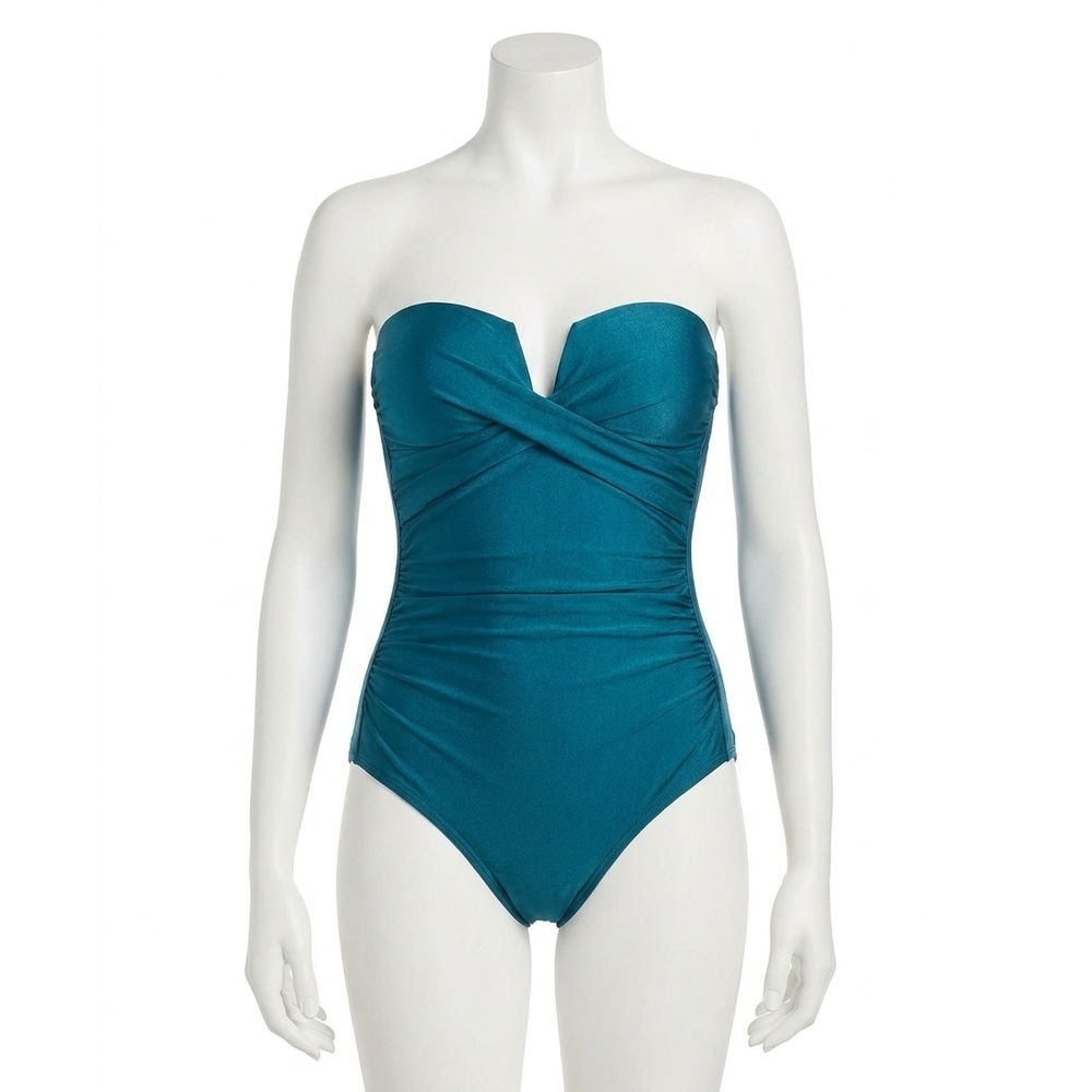 NEW CALVIN KLEIN shirred tummy control split cup bandeau one piece swimsuit in c